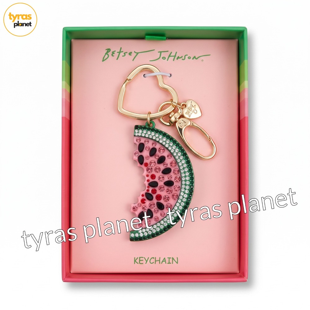 Betsey Johnson Crystal Watermelon Pink Key Fob Keychain Bag Charm NIB